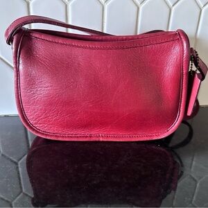 Authentic Red Leather Vintage Coach Crossbody Bag